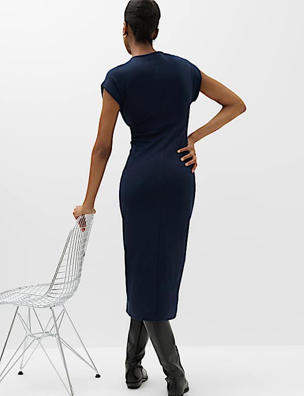Cotton Rich V-Neck Midi Column Dress - JP