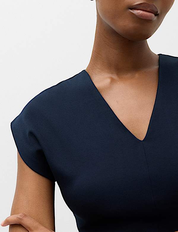 Cotton Rich V-Neck Midi Column Dress - JP