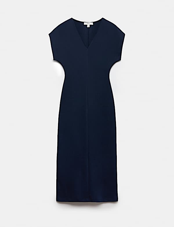 Cotton Rich V-Neck Midi Column Dress - JP