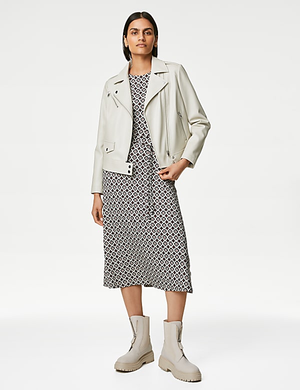 Jersey Printed Belted Midi Tea Dress