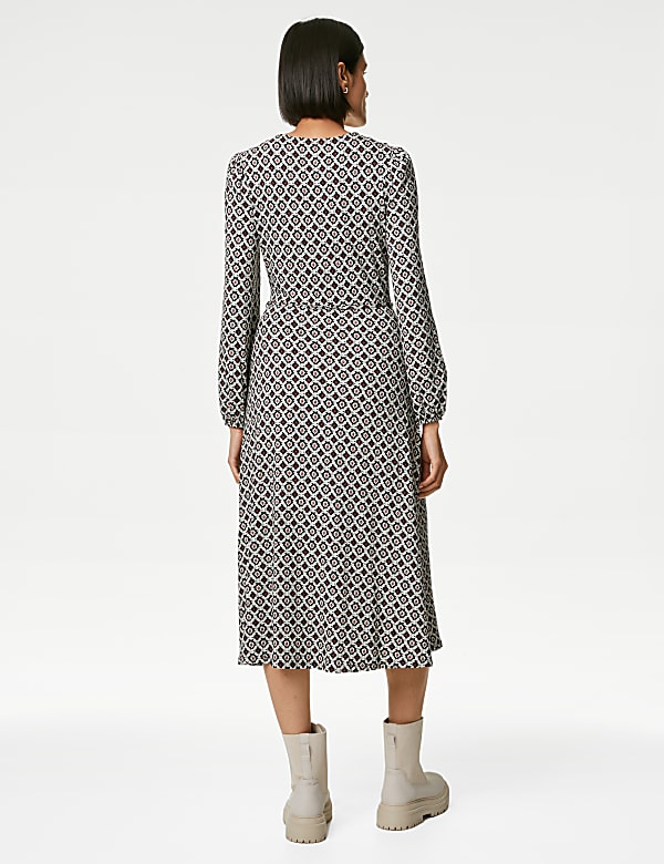 Jersey Printed Belted Midi Tea Dress