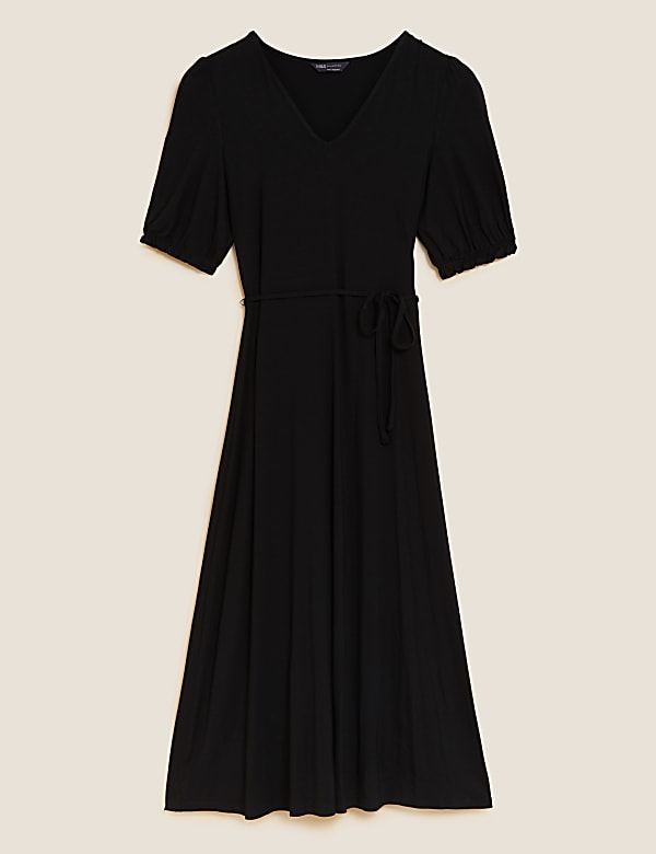 Jersey V-Neck Belted Midi Tea Dress