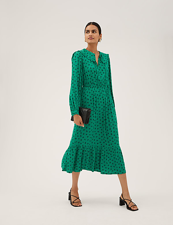 Printed Collared Midi Waisted Dress