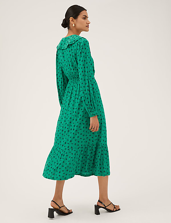 Printed Collared Midi Waisted Dress