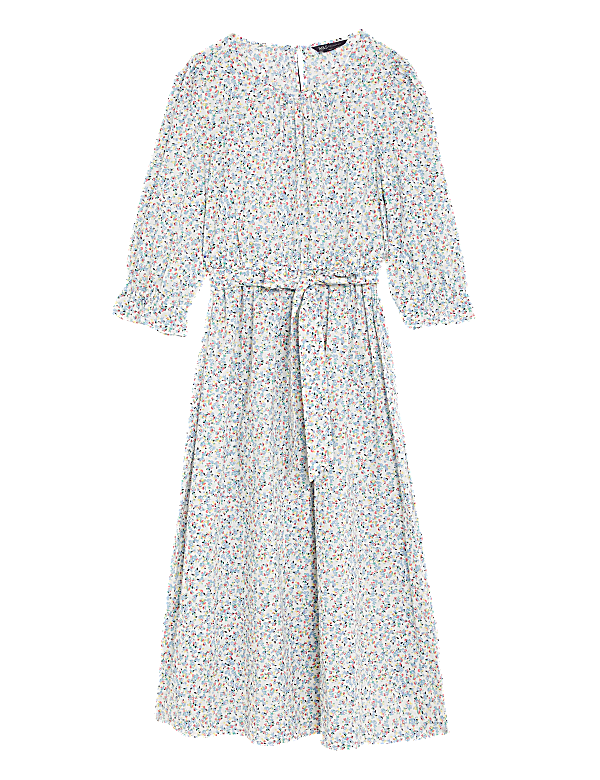 Pure Cotton Floral Midi Waisted Dress