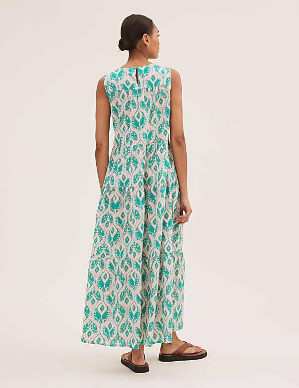 Pure Cotton Printed Midaxi Tiered Dress