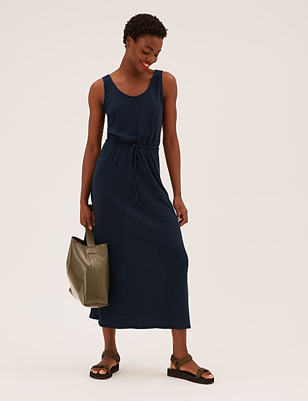 Linen Rich Jersey Midaxi Waisted Dress