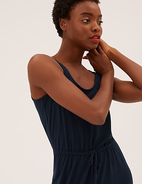 Linen Rich Jersey Midaxi Waisted Dress