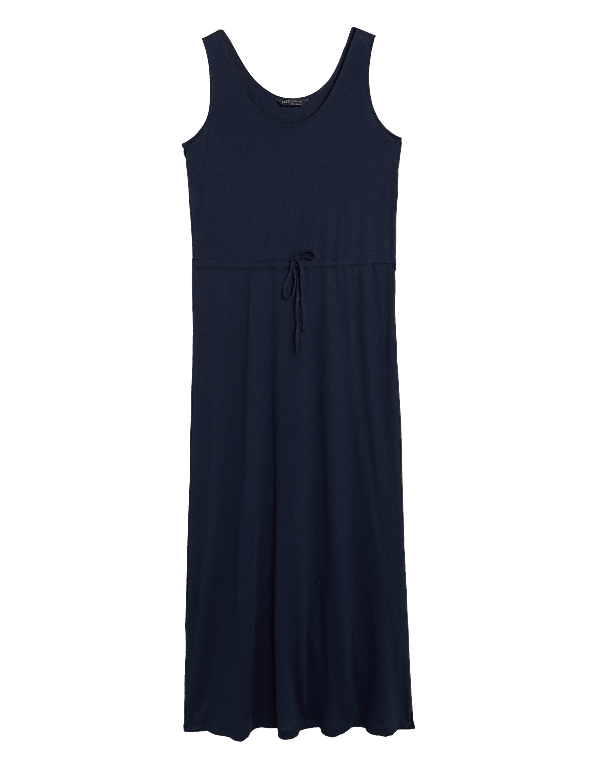 Linen Rich Jersey Midaxi Waisted Dress