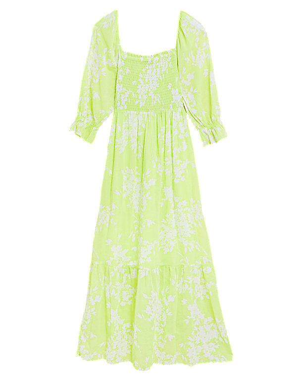 Pure Cotton Floral Square Neck Midaxi Dress