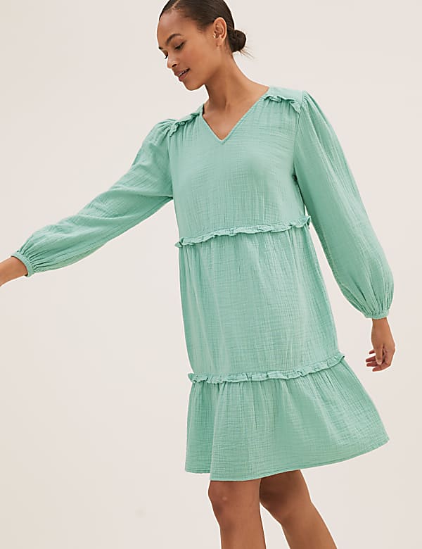 Pure Cotton Ruffle Mini Tiered Dress