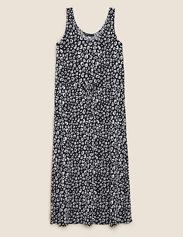 Tailliertes Midi-Kleid mit hohem Leinenanteil und Muster - AT