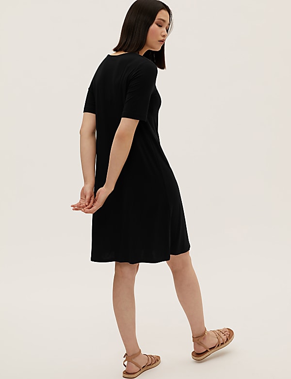 Jersey V-Neck Knee Length Swing Dress