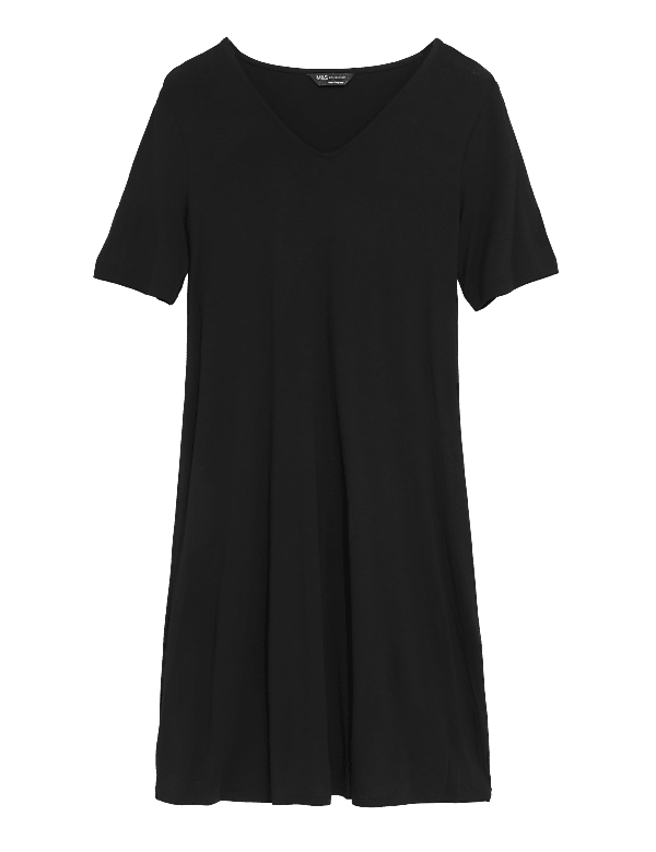 Jersey V-Neck Knee Length Swing Dress