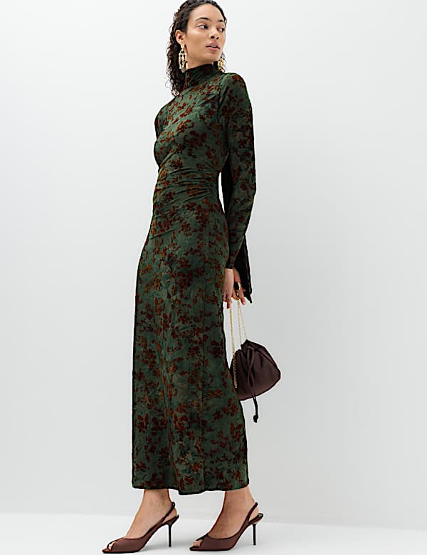 Floral Scarf Detail Midi Column Dress