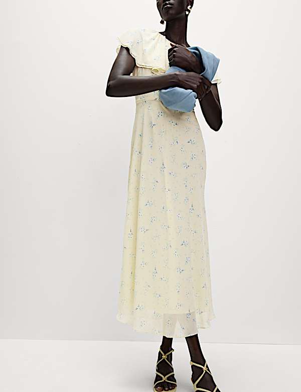 Printed Cape Detail Maxi Tea Dress