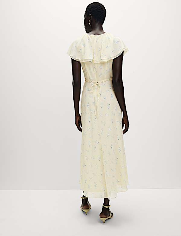 Printed Cape Detail Maxi Tea Dress