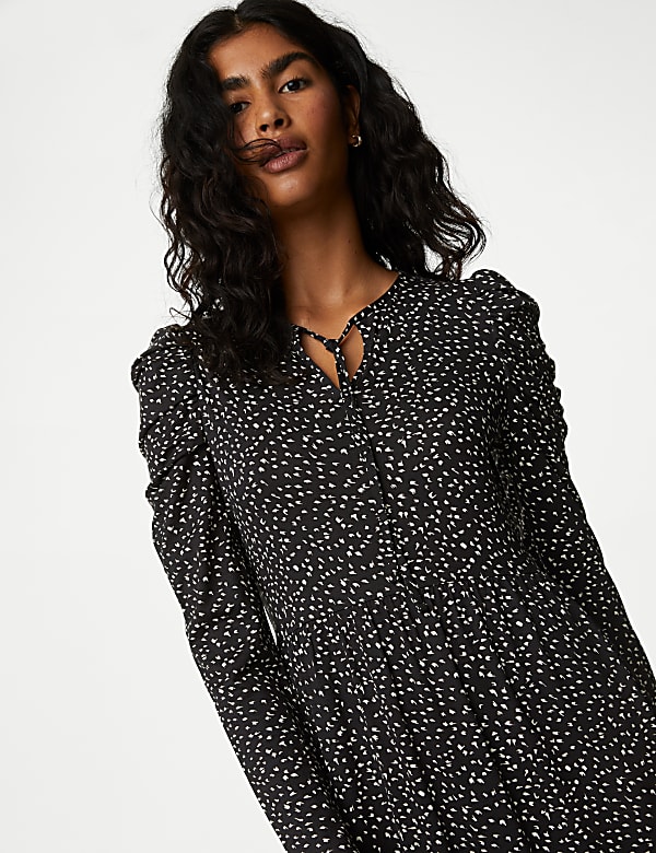 Jersey Printed Tie Neck Midi Column Dress - MV