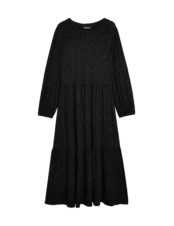 Jersey Sparkly Round Neck Midi Tiered Dress