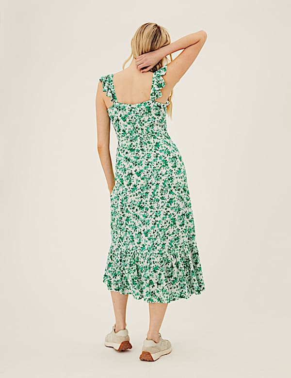 Floral Square Neck Midi Waisted Dress