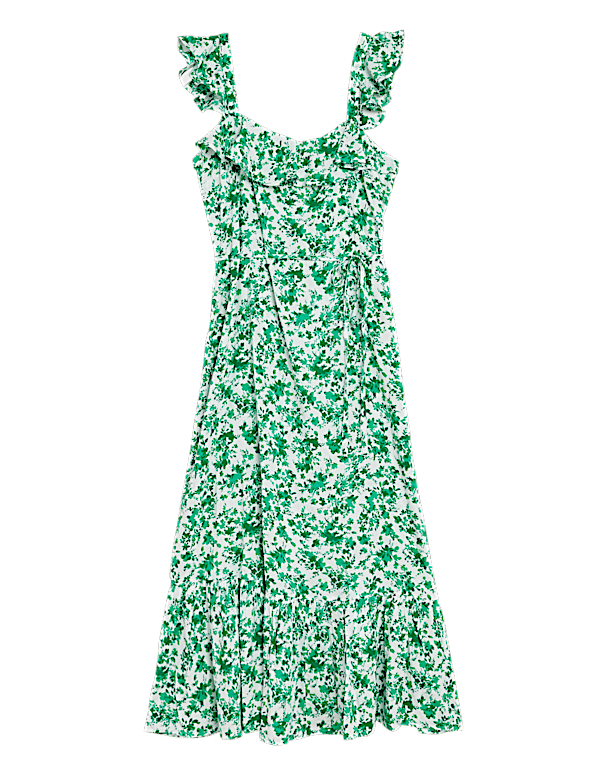 Floral Square Neck Midi Waisted Dress