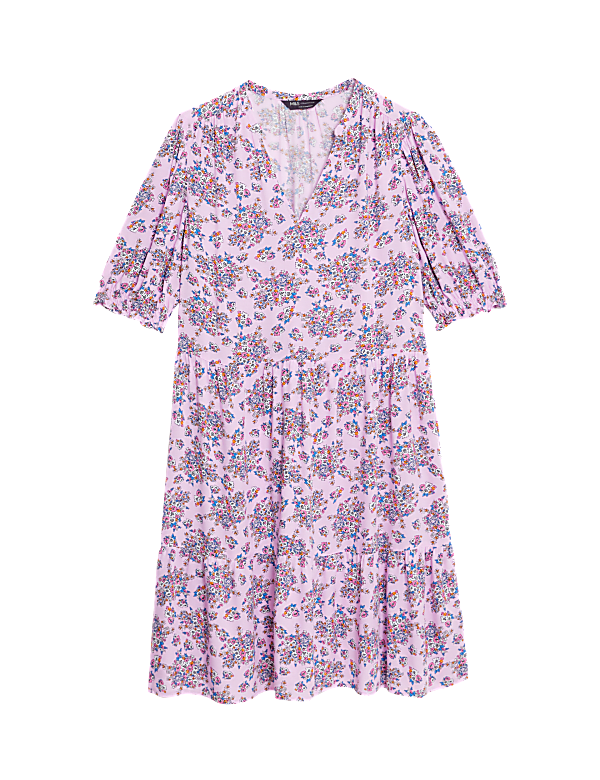 Printed V-Neck Knee Length Tiered Dress