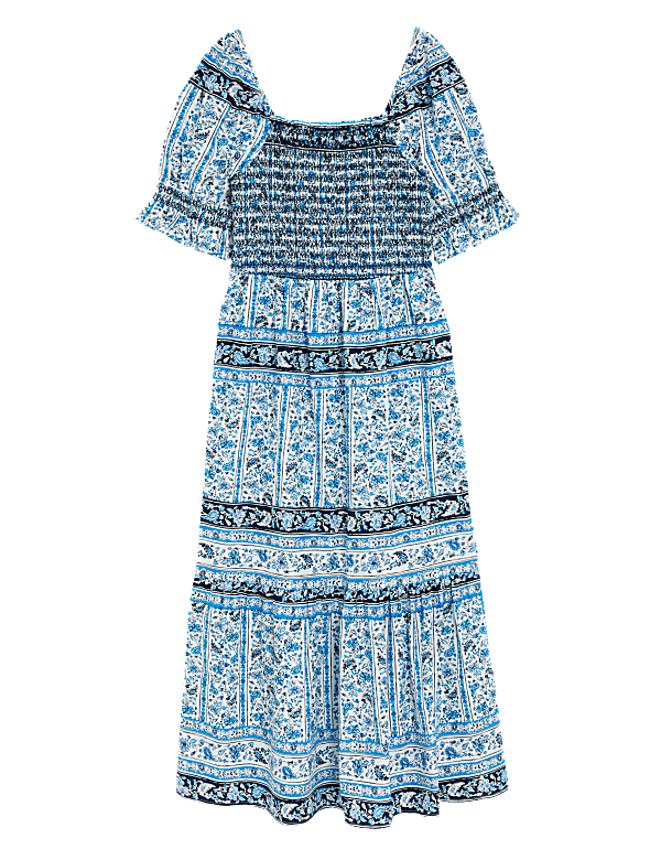 Pure Cotton Printed Square Neck Midi Dress