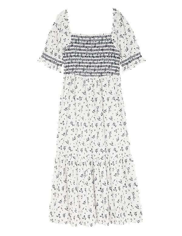 Pure Cotton Printed Square Neck Midi Dress
