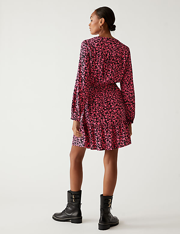 Floral V-Neck Mini Waisted Dress