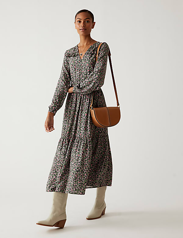 Floral V-Neck Midaxi Tiered Dress