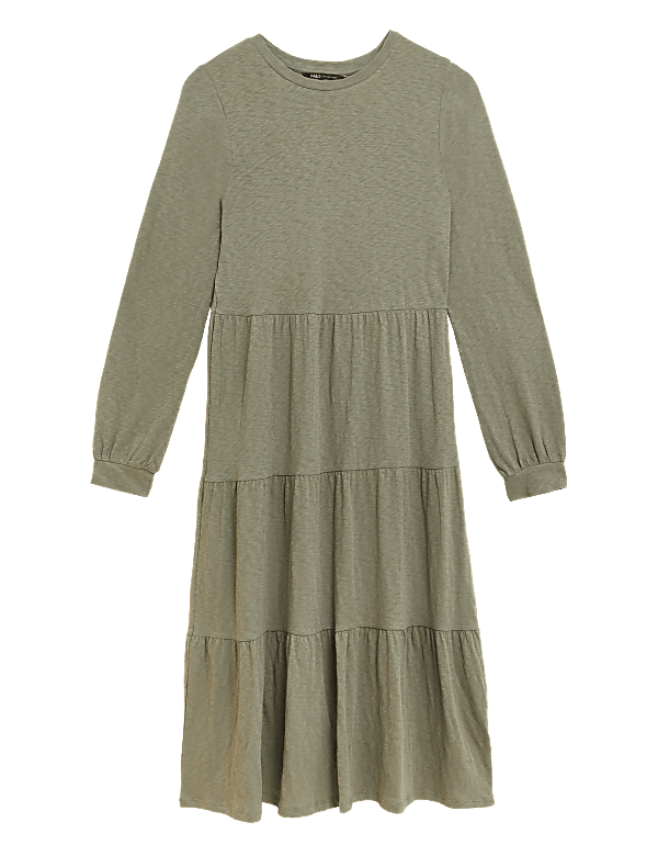Cotton Jersey Midi Tiered Dress