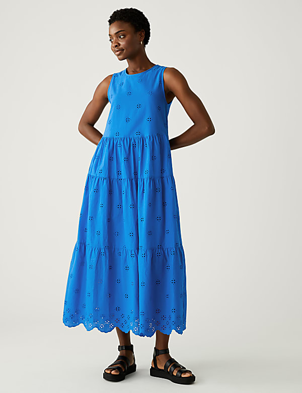 Pure Cotton Cutwork Maxi Tiered Dress