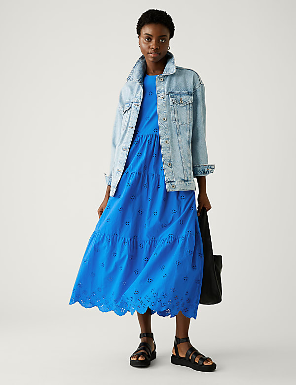 Pure Cotton Cutwork Maxi Tiered Dress