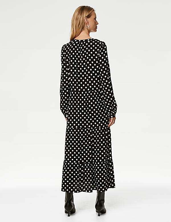 Printed V-Neck Midi Tiered Dress - SK
