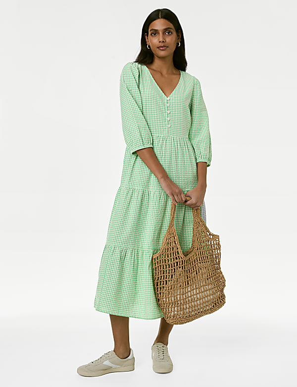 Robe midi 100 coton a carreaux Vichy