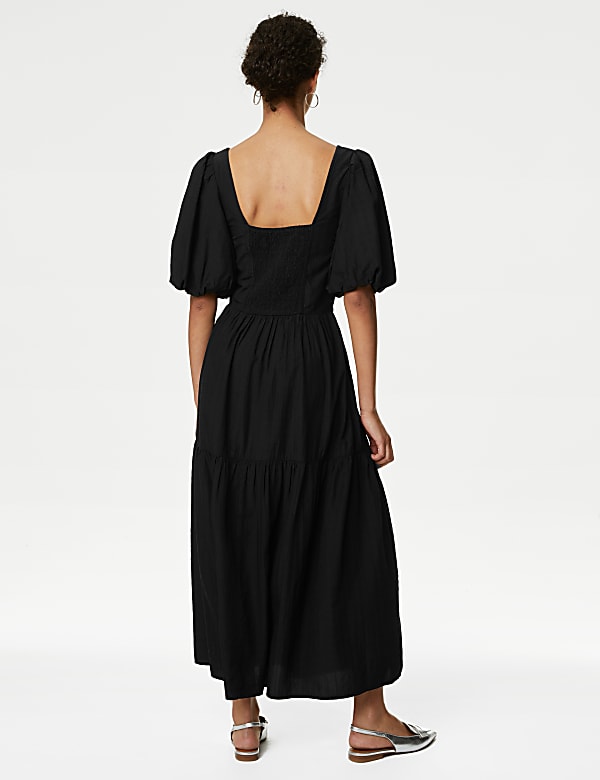 Textured Square Neck Midi Tiered Dress