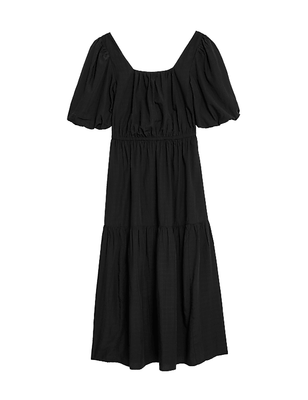 Textured Square Neck Midi Tiered Dress