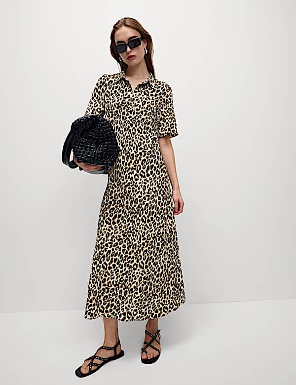Animal Print Midaxi Shirt Dress