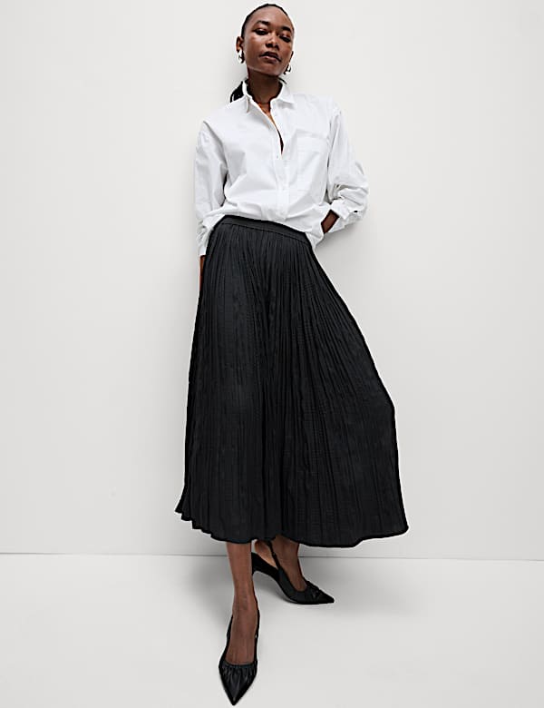Textured Pleated Midi Slip Skirt - JE