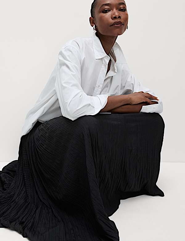 Textured Pleated Midi Slip Skirt - JE