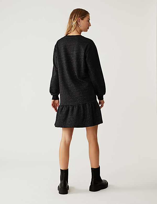 Cotton Rich Sparkly Round Neck Jumper Dress