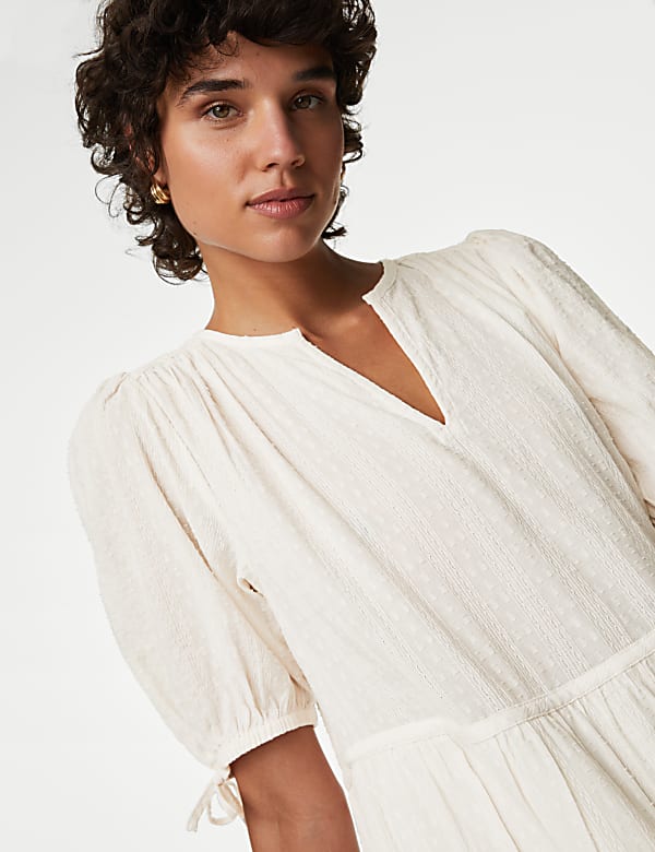 Pure Cotton V-Neck Mini Tiered Dress
