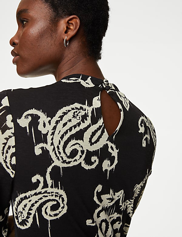 Jersey Printed Mesh Funnel Neck Midi Dress - EE