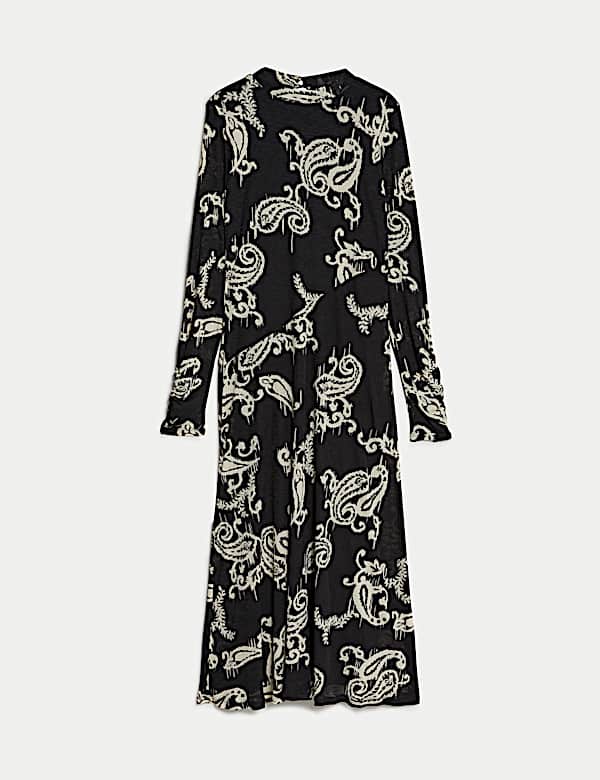 Jersey Printed Mesh Funnel Neck Midi Dress - EE