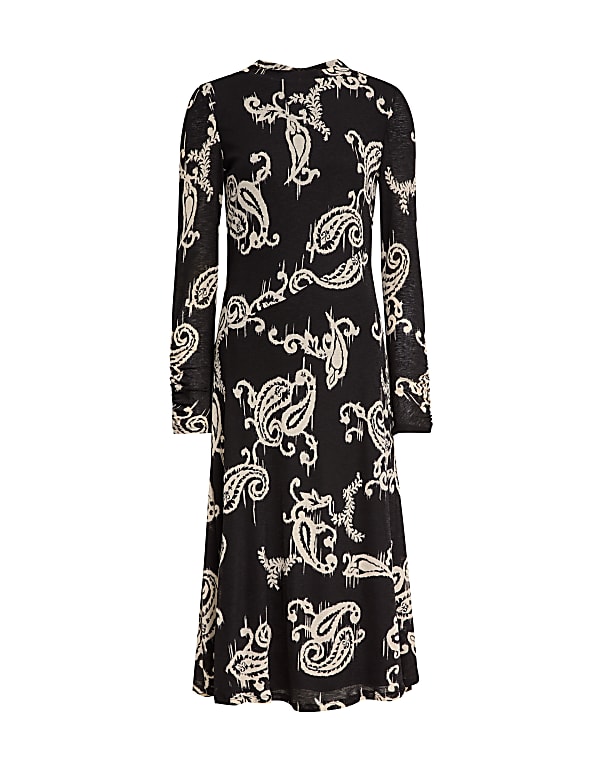 Jersey Printed Mesh Funnel Neck Midi Dress