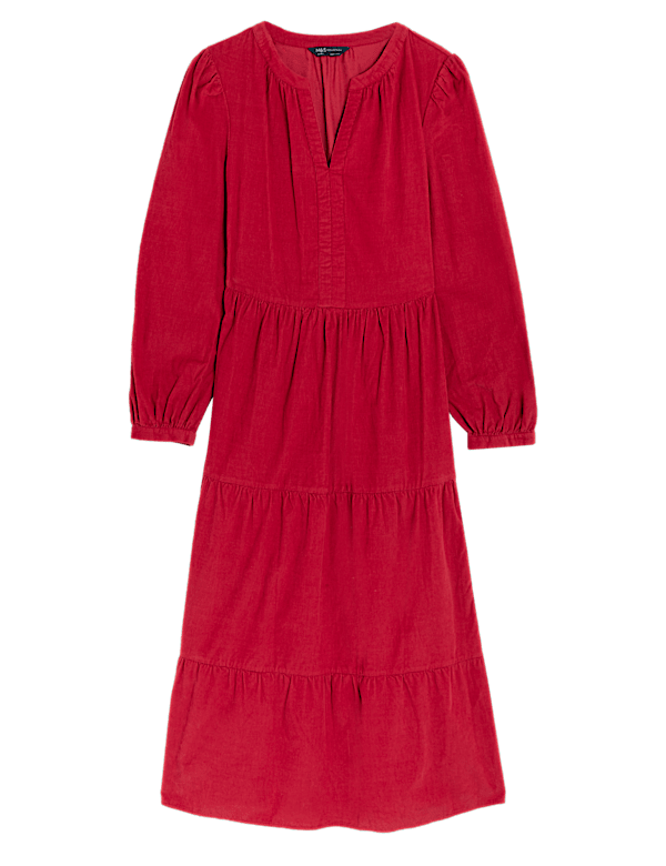 Pure Cotton Cord Midi Tiered Dress
