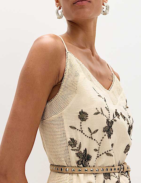 Robe caraco coupe courte 100 % coton &agrave; col en V et ornement - LU