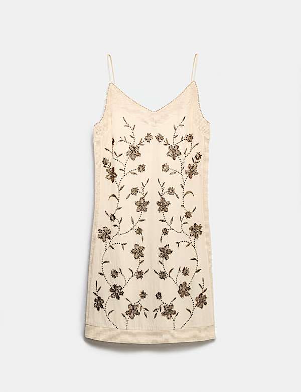 Pure Cotton Embellished V-Neck Mini Cami Dress
