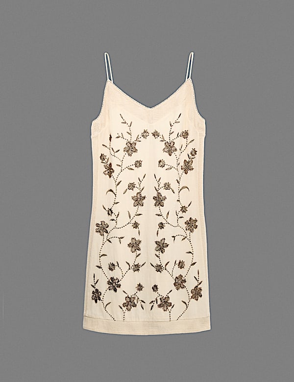 Pure Cotton Embellished V-Neck Mini Cami Dress