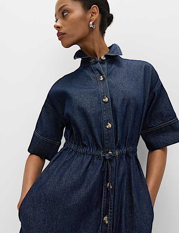 Pure Cotton Denim Midi Shirt Dress - HR